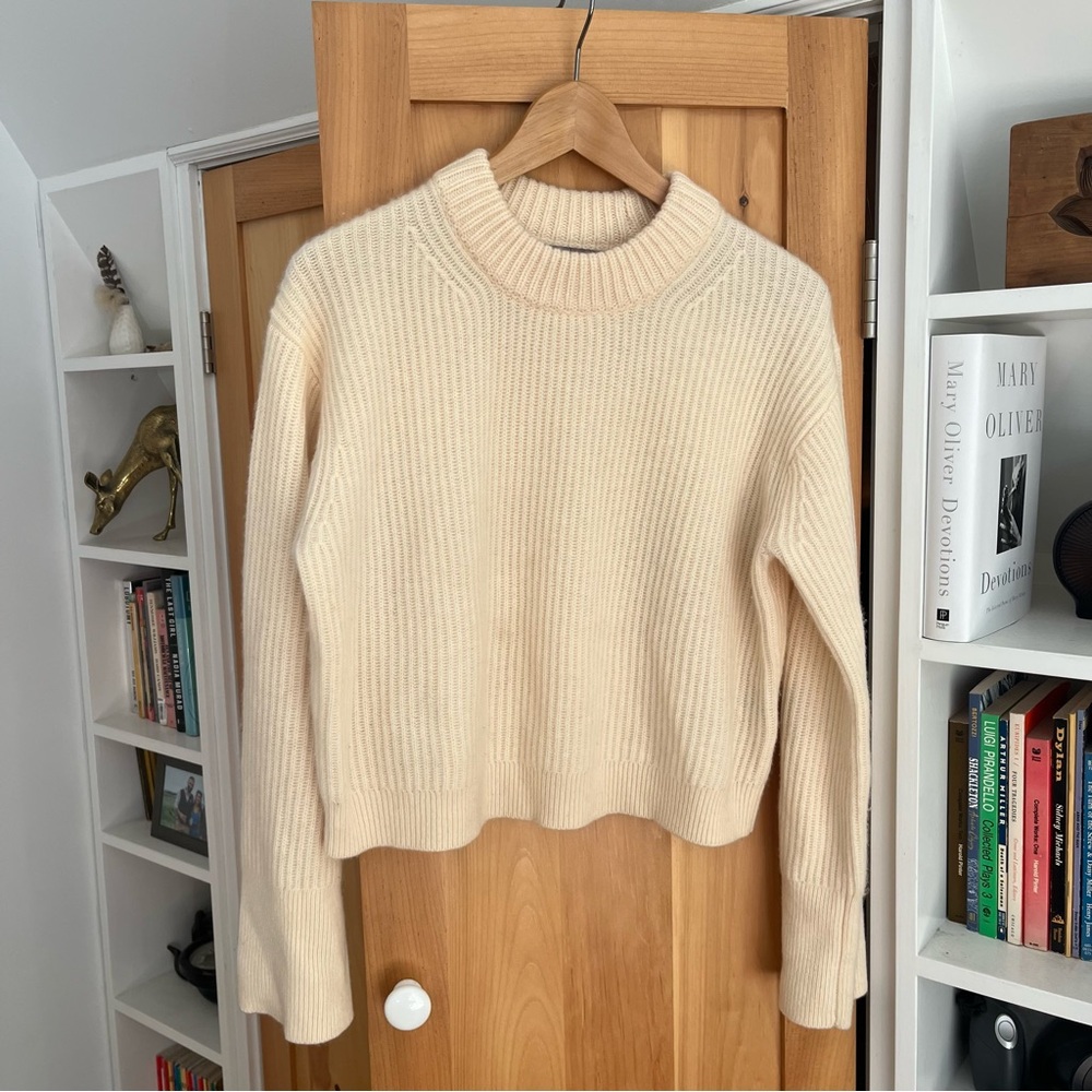 J.Crew Ribbed 100% cashmere cropped crewneck sweater in Warm Sesame size S